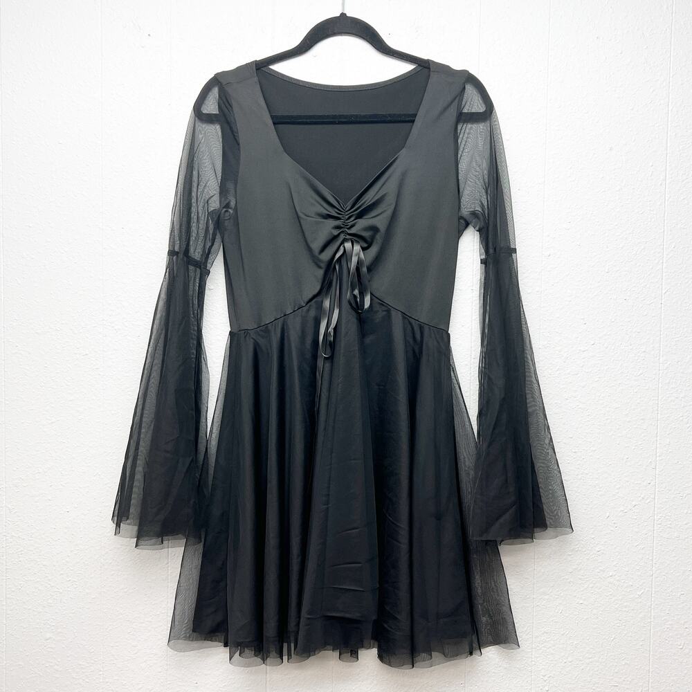 Womens Babydoll Lace Up Mesh Black Dress Womens Small Y2K Dark Fairy Grunge Goth